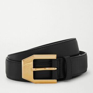 New Authentic Gucci Black Leather Belt w/ G Gold Buckle Size 115